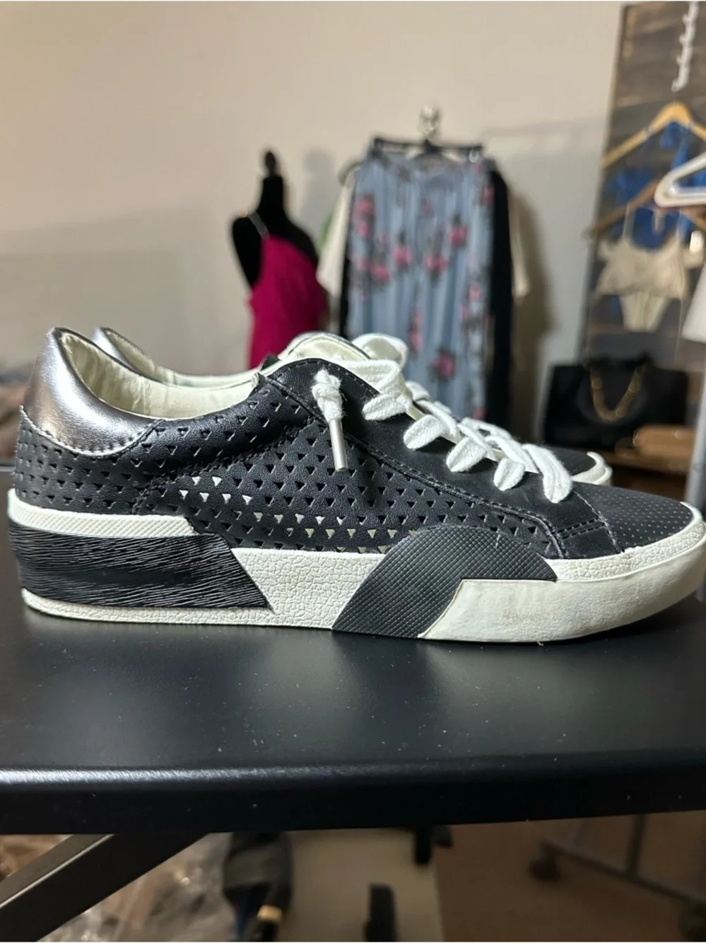 Dolce Vita Black and White Perforated Leather Sneakers